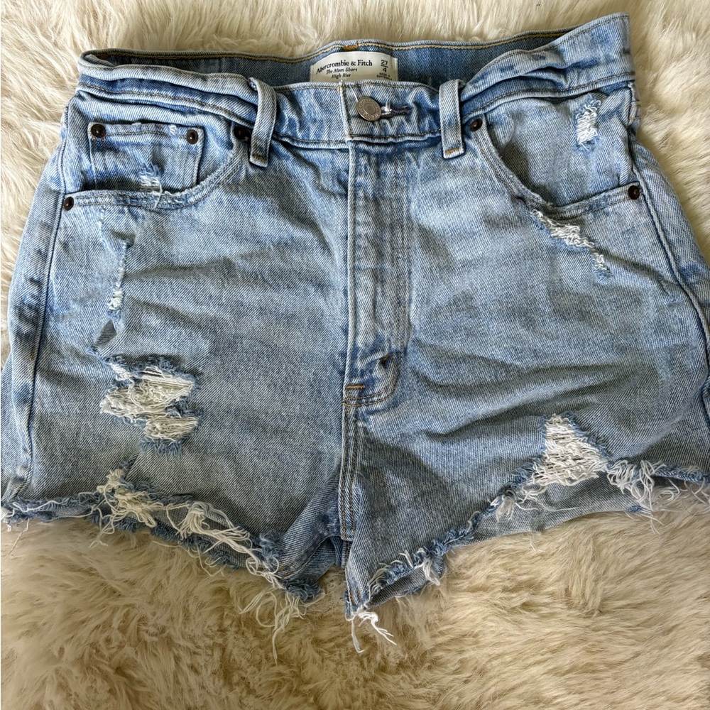 Abercrombie & Fitch Blue Jean Shorts Distressed High-Waisted
